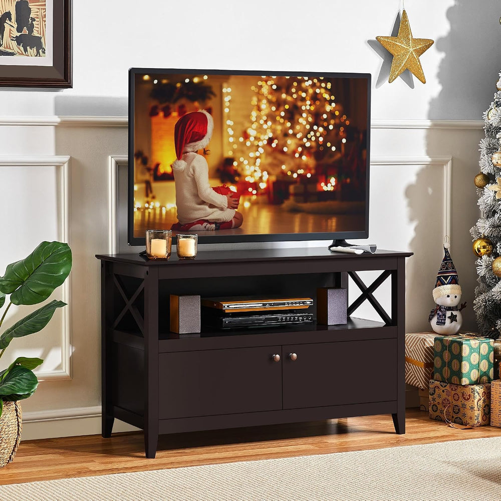 Yaheetech 42in Small TV Stand with Storage, Espresso X-Frame Media Cabinet