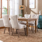 Velvet Dining Chairs Set of 6, Tufted Upholstered Dining Room Chairs with Back Ring Pull, Nailhead Trim and Solid Wood Legs, Modern Dining Chairs for Dining Room, Kitchen(Beige)