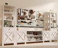 94" W Entertainment Center with Bookshelves & Storage, Large Wall Unit TV Stand for TVs up to 70", Modern White Wood Media Console with Power Hub for Living Room (White)