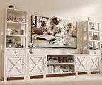 94" W Entertainment Center with Bookshelves & Storage, Large Wall Unit TV Stand for TVs up to 70", Modern White Wood Media Console with Power Hub for Living Room (White)