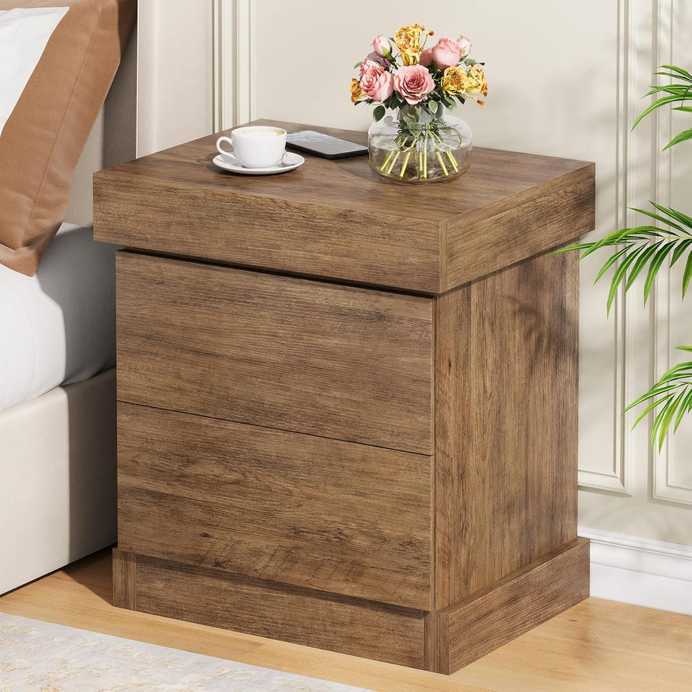 Nightstand with Gun Drawer, Farmhouse Bedside Table with Hidden Storage, Side...