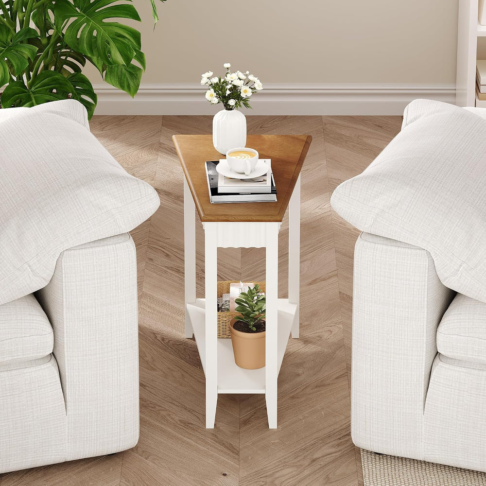 ChooChoo Wedge End Table, Narrow Triangle Side Table with 2-Tier Storage Shel...