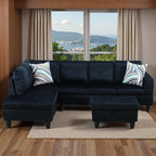 Sectional Couches for Living Room with Movable Chaise & Storage Ottoman - 97.5" Velvet L Shaped Couches for Living Room Apartment, 4 Seat Home Furniture Modular Sectional Sofas, Black Blue
