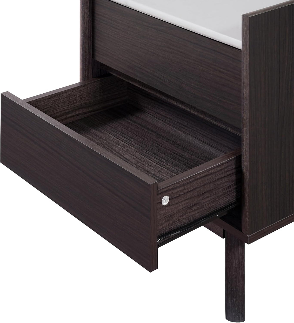 LuxenHome Modern 2 Drawers Nightstand with Faux Marble Top, 23'' Wood...