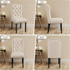 Yaheetech Upholstered Dining Chairs Set of 4 Button Tufted Kitchen Chairs with Solid Wood Legs and Nailhead Trims for Dining Room, Living Room, Restaurant, Beige