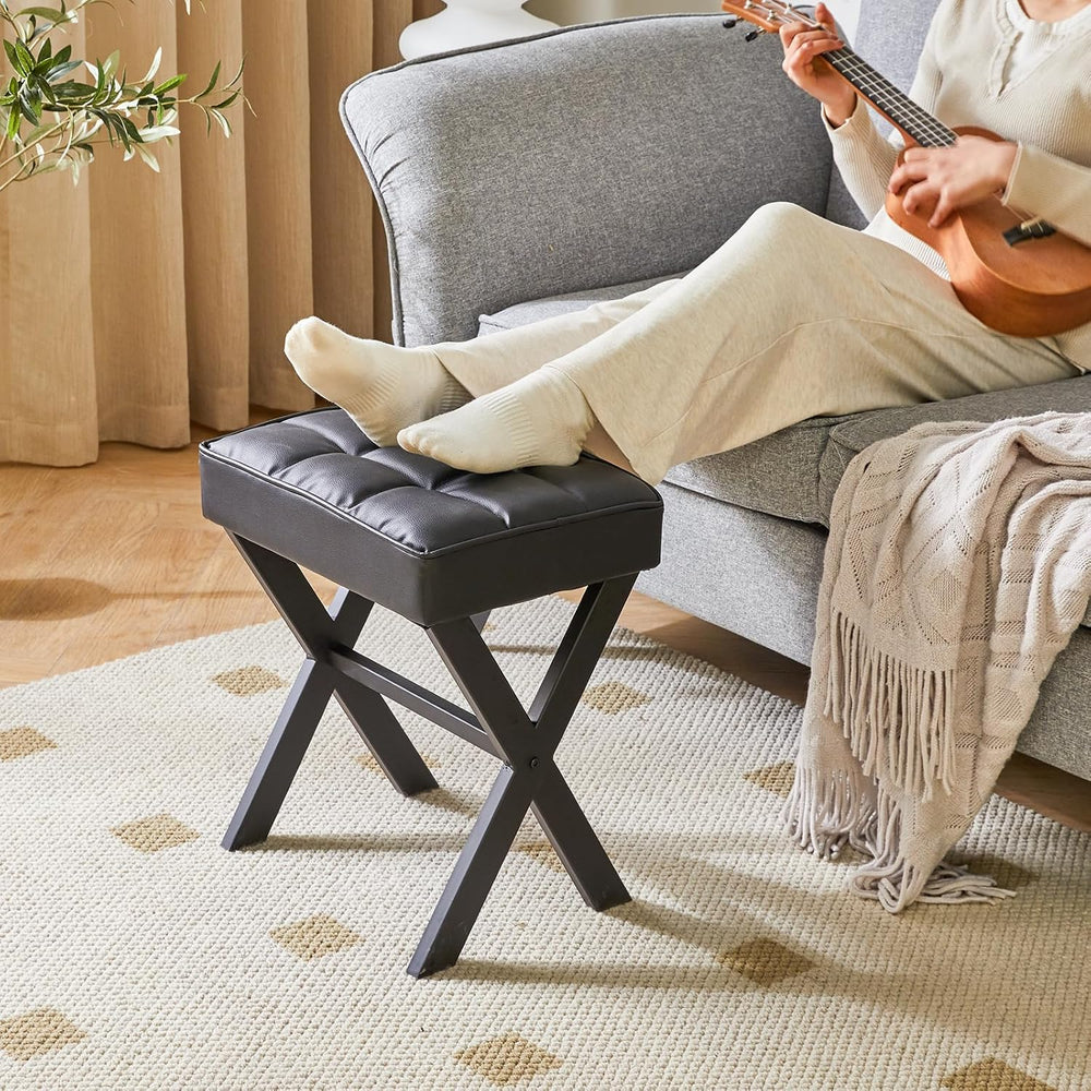 IBUYKE Square Makeup Stool with X-Leg, PU Vanity Chair, Black LG-71B | Footre...