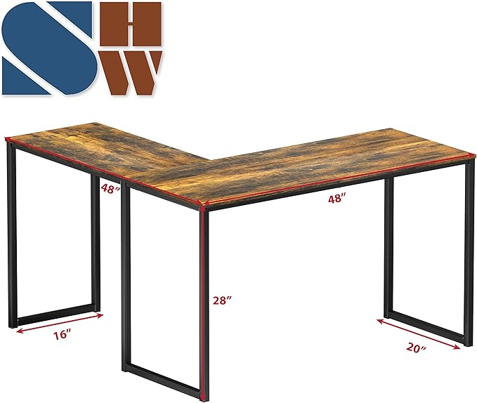 SHW Mission 48 x 48 Inches L-Shape Home Office Computer Desk, Rustic Brown