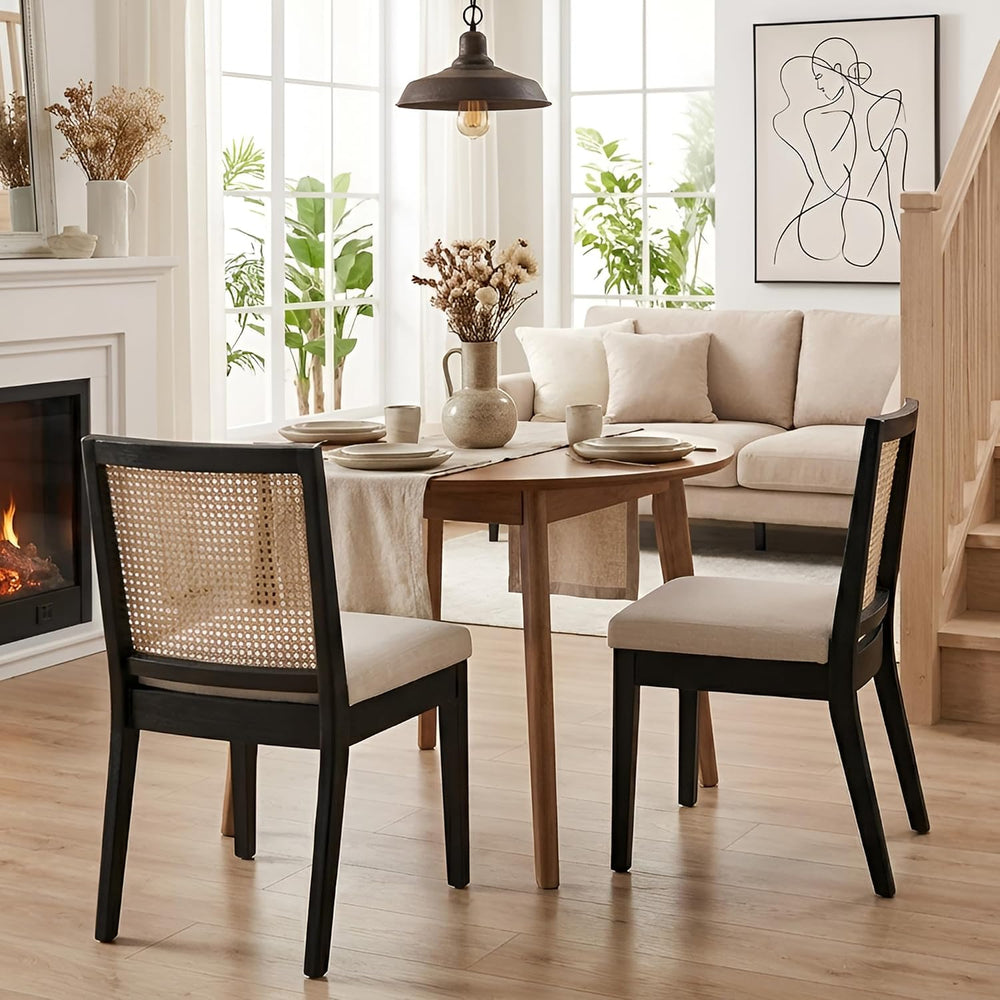 VESCASA Upholstered Dining Chairs with Square Rattan Back, Armless Padded Lin...