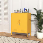 Wide Multipurpose Metal Storage Cabinet with Lockable Design & 2 Adjustable Partitions, Thickened Steel & Sturdy Construction for Home, Living Room & Office Yellow 33" H X 29.5" W X 13.8" D