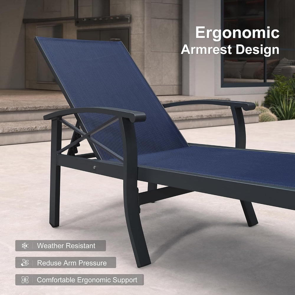 PURPLE LEAF Oversized Outdoor Lounge Chair Set of 2 Aluminum, Deep Blue | Ext...