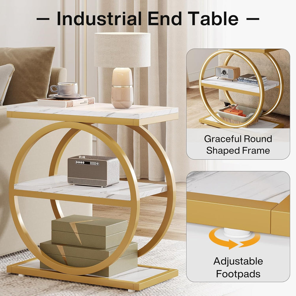 Tribesigns End Table with Storage Shelves, 3-Tier Wooden Industrial Sofa Side...