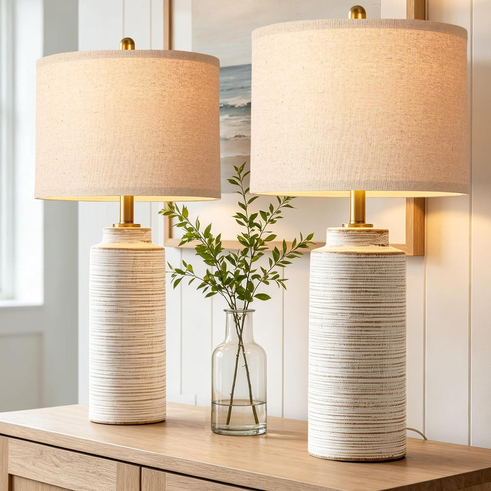 PARTPHONER 27" Vintage Ceramic Table Lamp Set of 2, Farmhouse Bedside La...