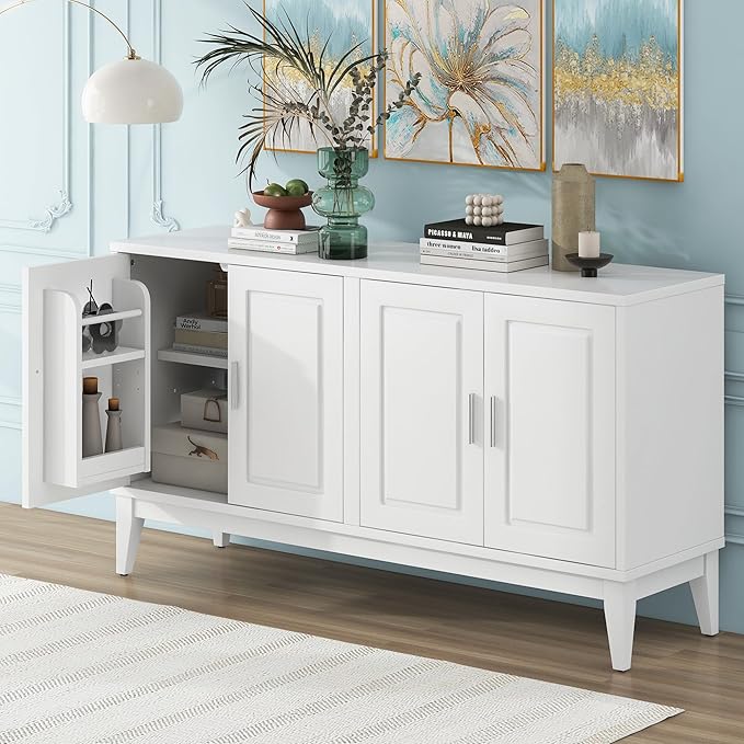 Merax Sideboard Buffet Storage Cabinet with Door Organizers, Cupboard Console Table for Kitchen, Dining and Living Room, Adjustable Shelf, White