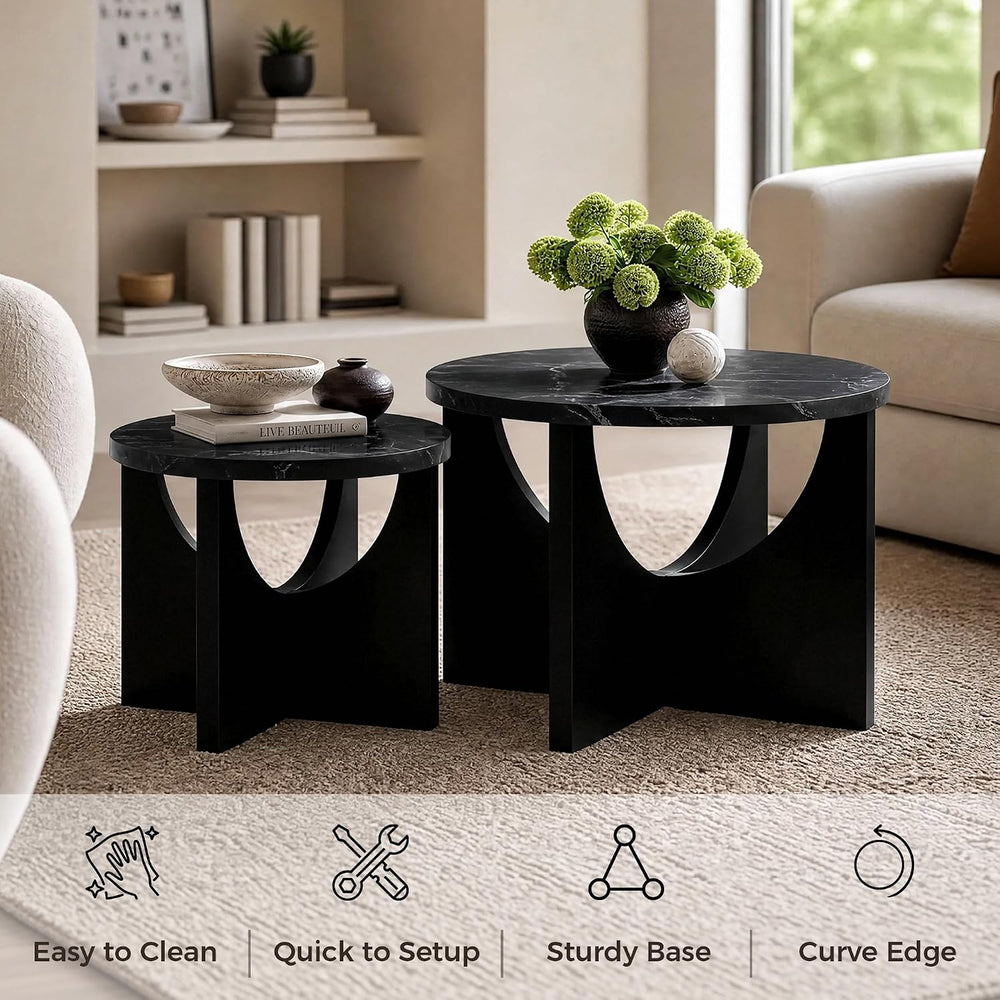 LIKIMIO Nesting Coffee Tables Set of 2, 23.6" Small Round Tables, Black