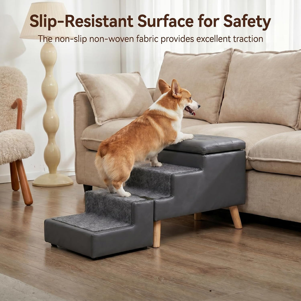 19.7" H Leather Dog Stairs for Large Dogs 3-in-1 Dog Stairs&Ottoman