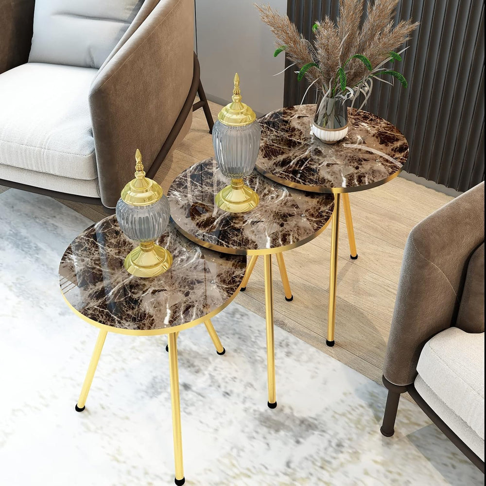 Set of 3 Nesting END Tables - Round Stacking Coffee Side Tables for Small Spa...