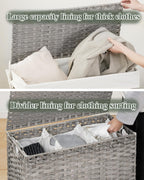 Laundry Hamper with Lid Laundry Basket 132 L (35 Gal) Wicker Clothes Hamper, Handwoven Rattan Hamper with Handles and 4 Removable Liner Bags, 6 Mesh Bags for Laundry Bedroom Gray