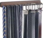 Mkono Tie Rack Wall Mounted Belt Hanger Holder Rustic Wood Tie Organizer for Men Closet Max up 20 Storage for Ties Belts Scarf