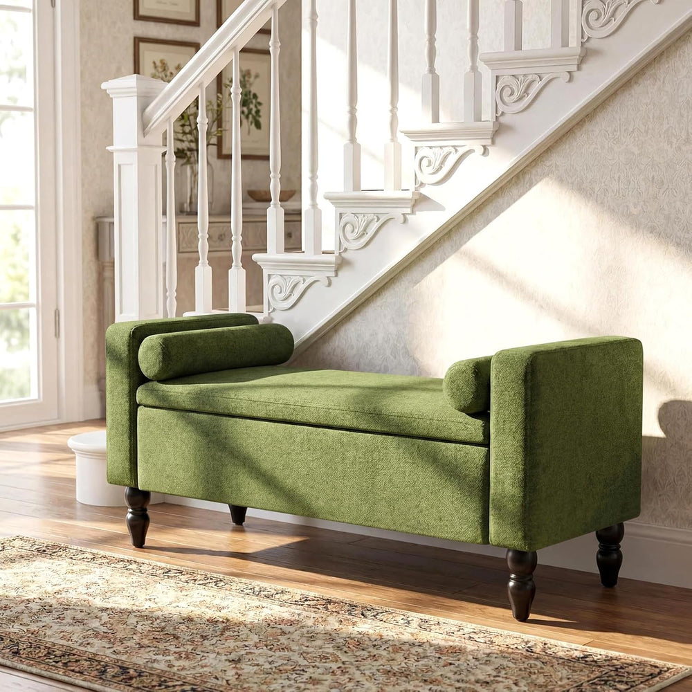 End of Bed Bench for Bedroom, 45.7" Linen Storage Ottoman Bench with Rem...