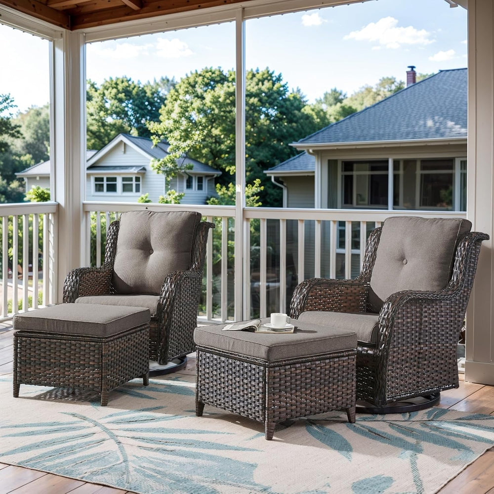 Belord Outdoor Swivel Chairs Set of 2,Patio Wicker Rocker Chairs with Ottoman...