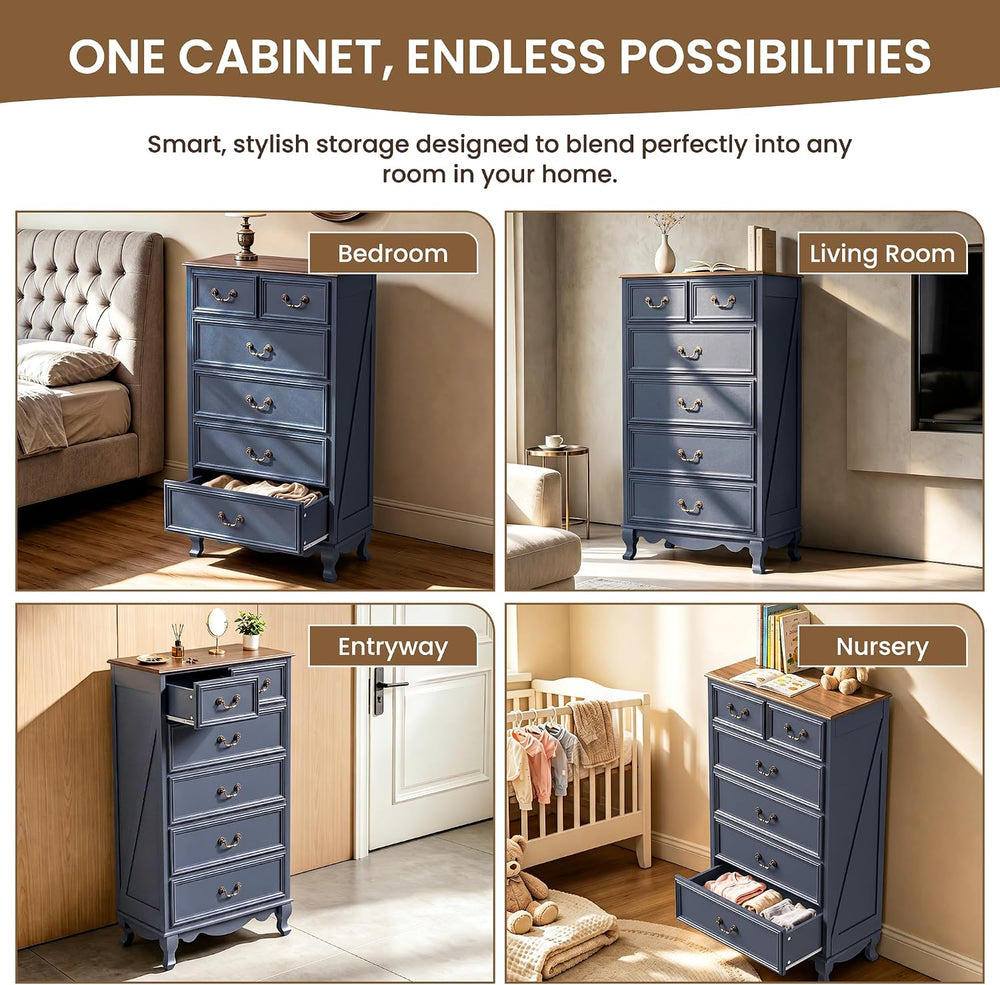 Farmhouse 6 Drawer Dresser, Tall Chest of Drawers Wood Storage Cabinet