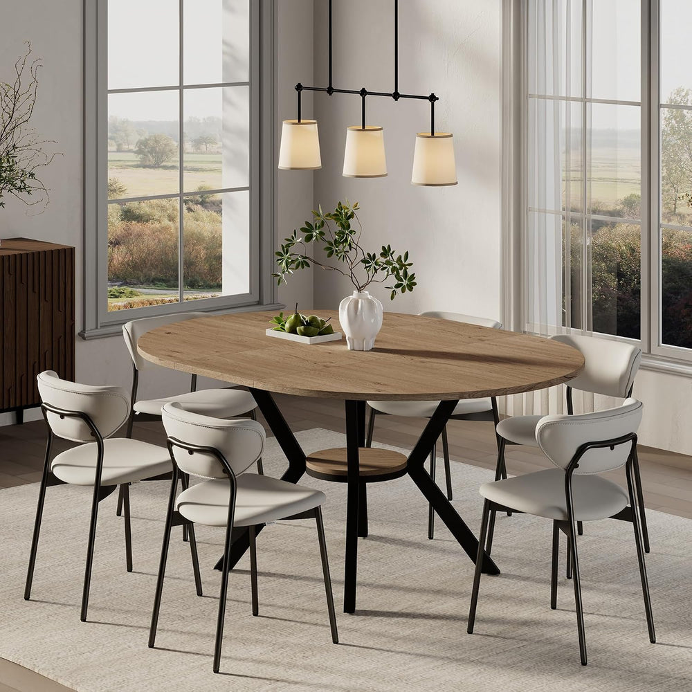 42"-58" Extendable Round Dining Table for 4-6, Kitchen Oval Table w...