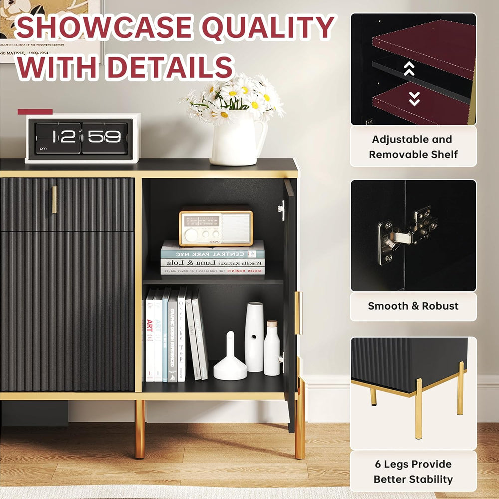 60" Fluted Buffet Cabinet with Storage, Modern Buffets & Sideboard w...
