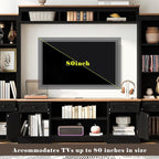 98.8" W Wall Unit Entertainment Center with Bookshelves for TVs up to 80", Modern TV Stand Media Console with Cabinets and Adjustable Shelves for Living Room (Black+Brown2)