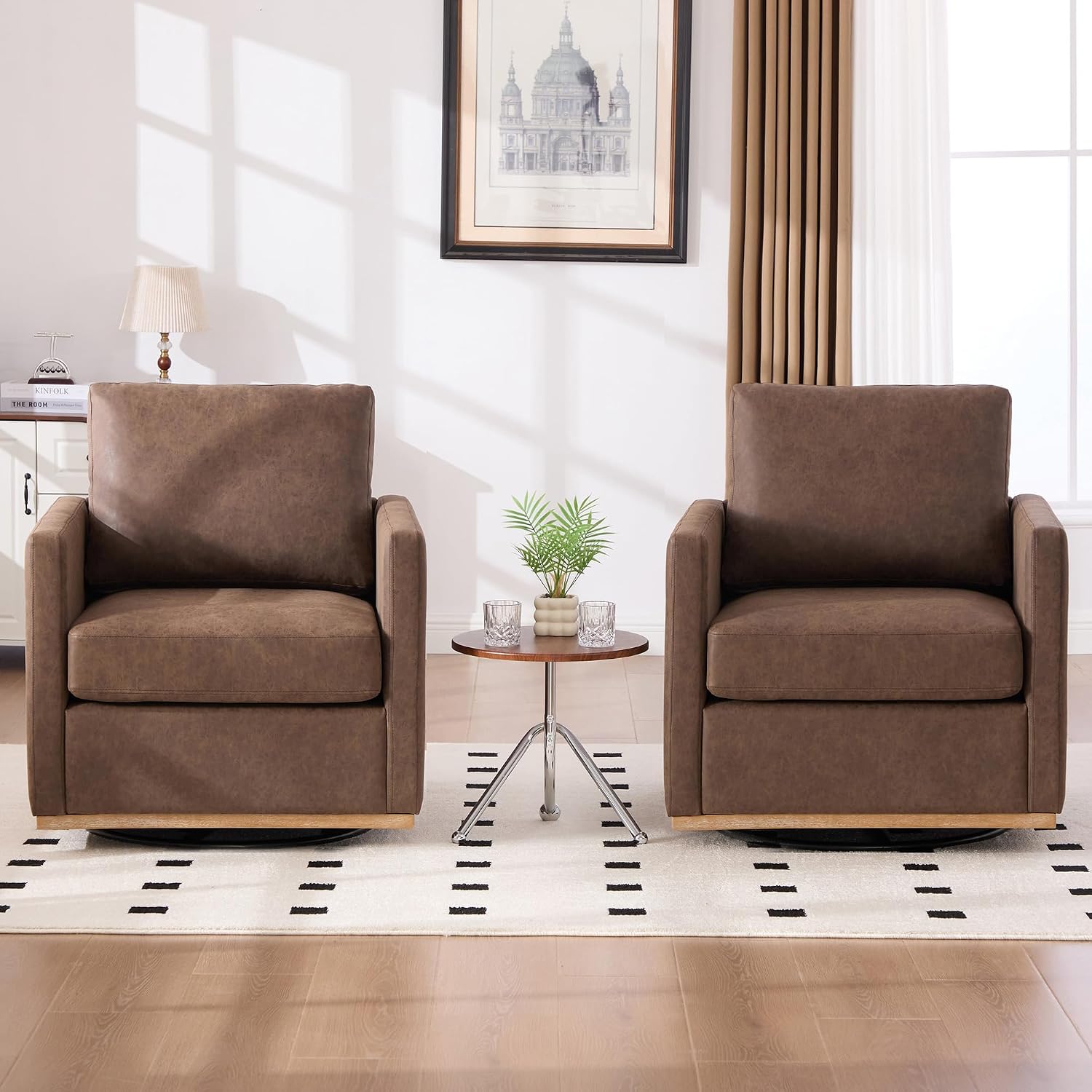 Aoiy & Wifon 30.7" W Swivel Accent Chair, Mid Century Modern Swivel Chair for Living Room, Comfy Small Accent Chair, PU Leather, Coffee