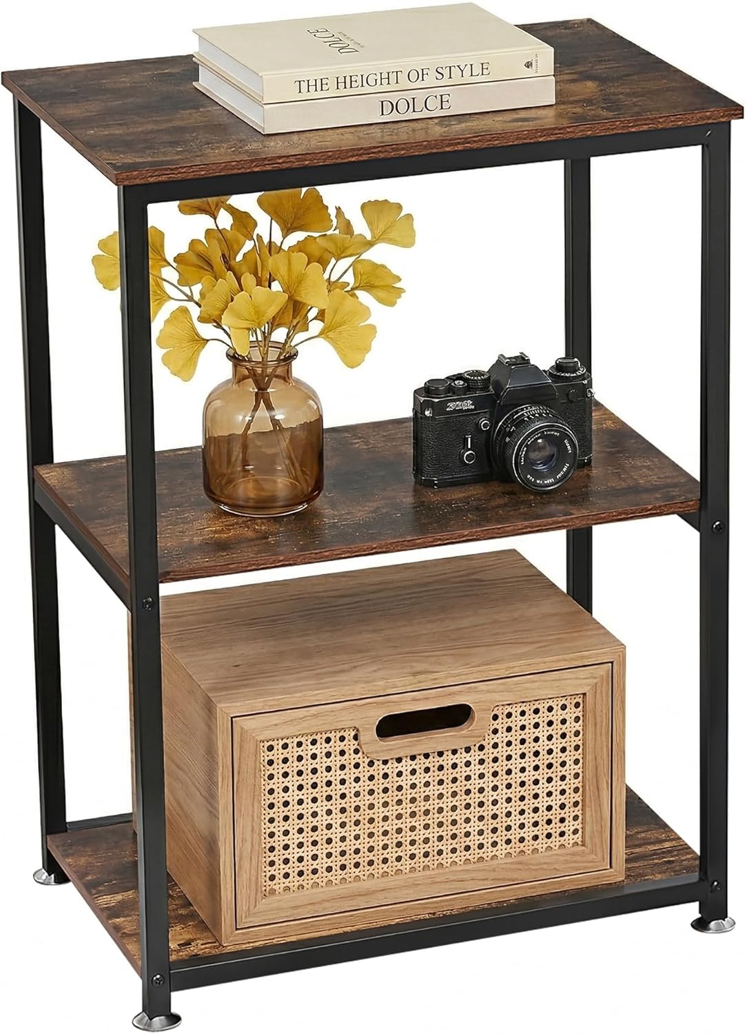 VECELO Tall End Side Table,30" Height Nightstand with 3-Tier Storage Shelf for Living Room Bedroom Office Hallway Study