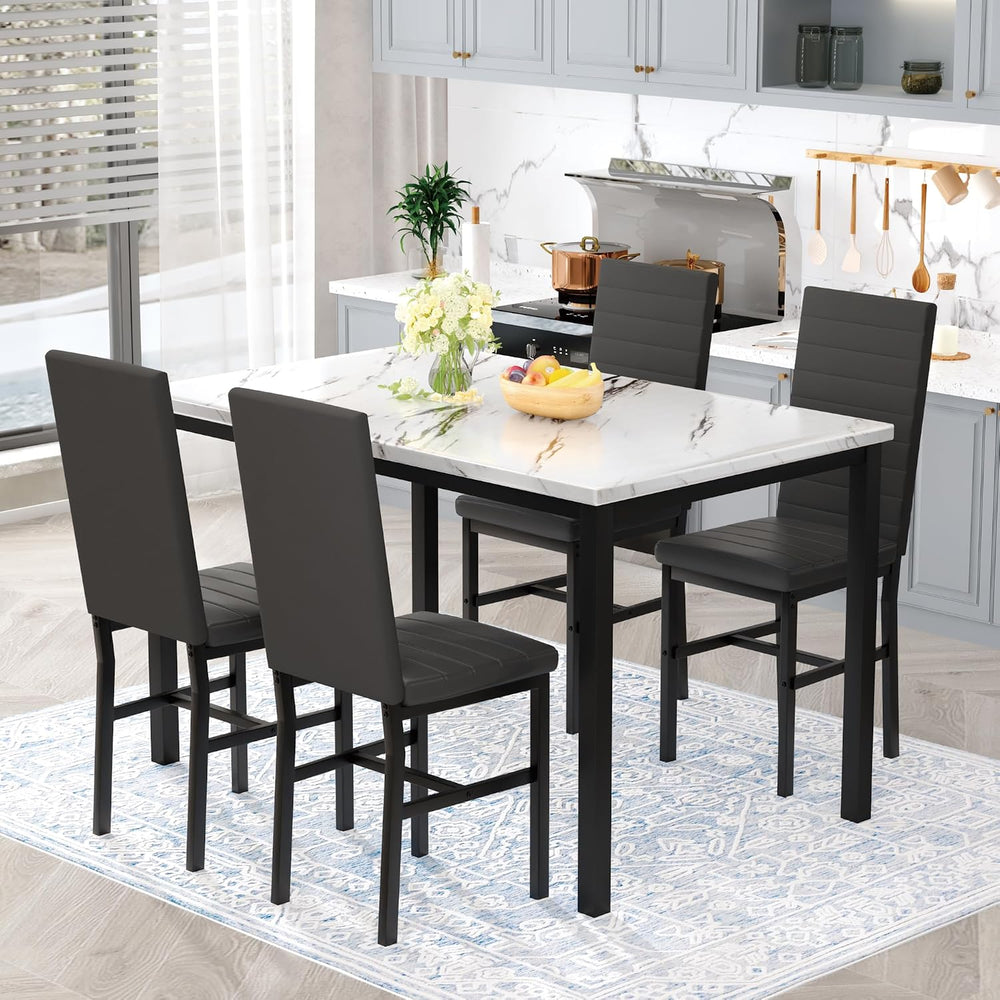 Hooseng 5 Piece Dining Table Set for 4, Faux Marble Kitchen Table with Uphols...