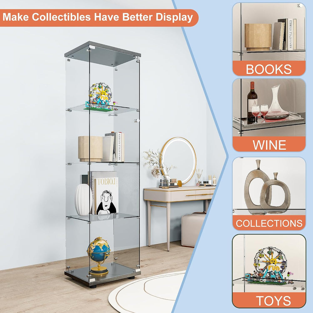FANYUSHOW Tempered Glass Display Cabinet 4-Shelf Curio Cabinet with Security ...