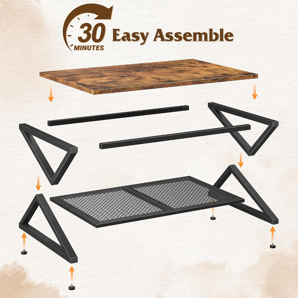 EnHomee Coffee Table with Storage & Shelf for Living Room, Rustic Brown