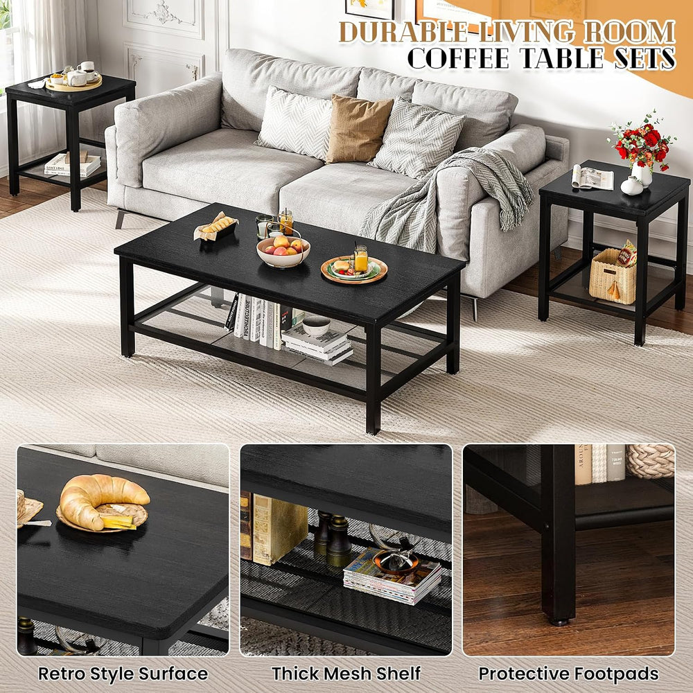 Recaceik 3-Piece Living Room Coffee Table Set, Industrial Coffee Table with 2...