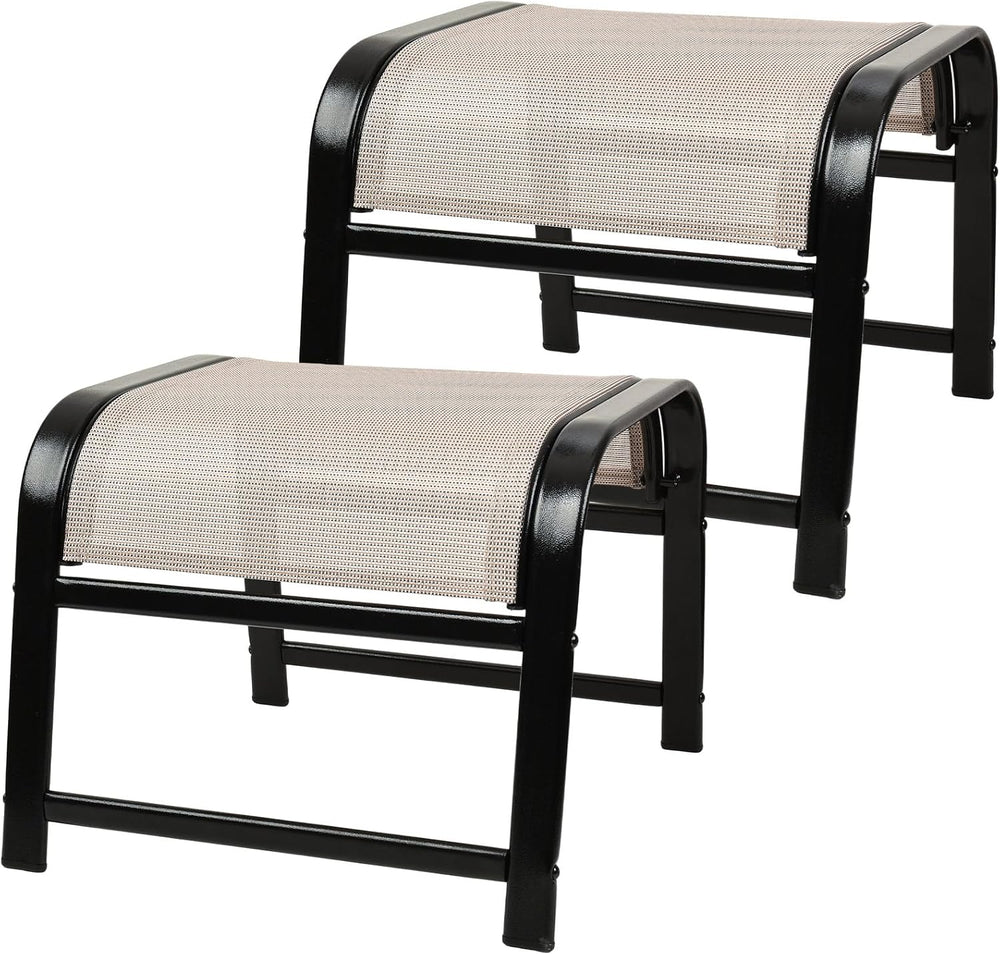 Patio Outdoor Footstool 2 Set, Sturdy Textile Stackable Ottoman Small Seat fo...