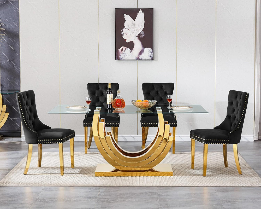 HomVent 5 Piece Glass Dining Table Set for 4, Kitchen Dining Table Set with D...