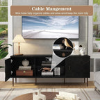 Modern TV Stand for 65/70inch TV, Entertainment Center with Storage Cabinet and Open Shelves, Embossed Pattern TV Stand, TV and Media Console for Living Room, Bedroom, Black
