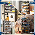 Garage Storage Shelves,5 Tier Shelving Unit, 40 inch Wide, 18” Deep, 78” Tall Organizer Metal Shelf for Basement/Laundry/Pantry Heavy Duty, Adjustable,Easy to Install (5Tier-35"Wx16"Dx72"H with Fence)