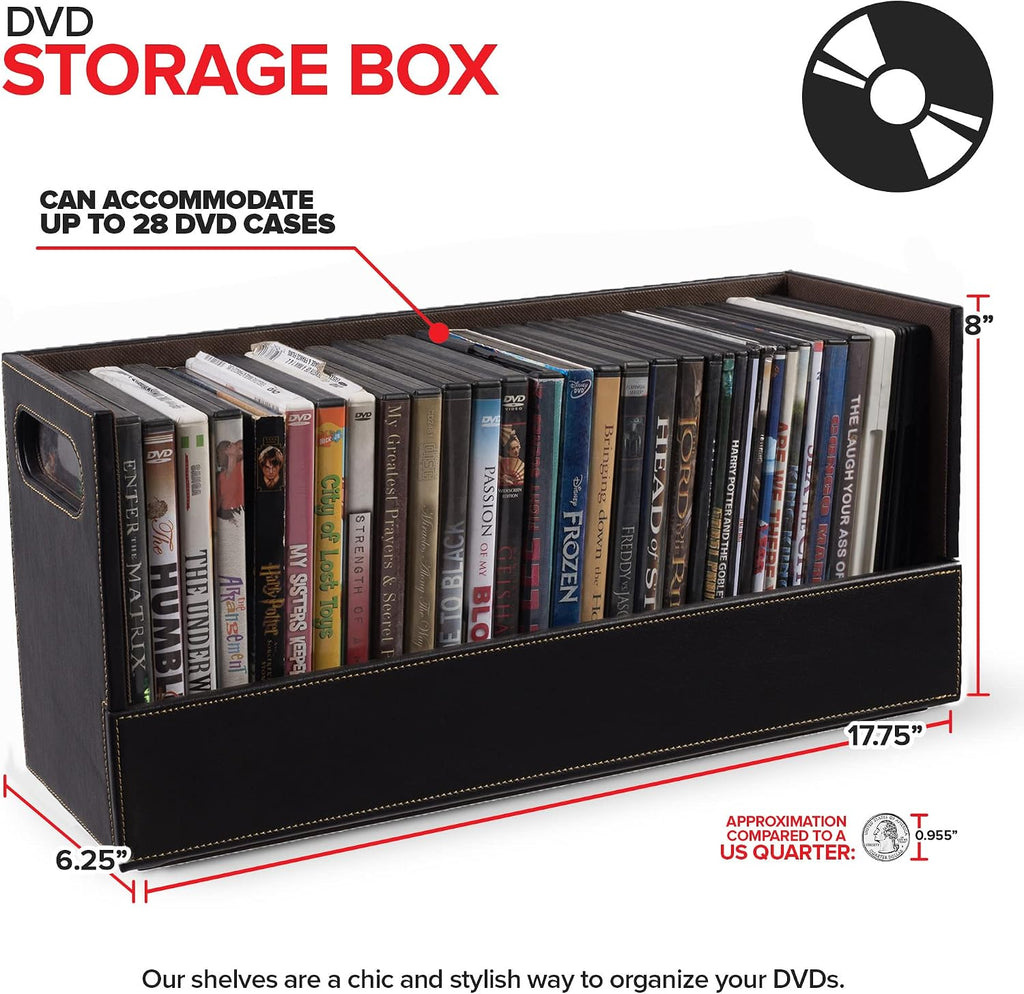 Stock Your Home DVD Storage Box, Movie Shelf Organizer for Blu-Ray, Video Game Cases, CDs, VHS Tape Display Stand, Disc Holder Can Store Up to 28 DVDs, Faux Leather (Espresso) 2 Pack