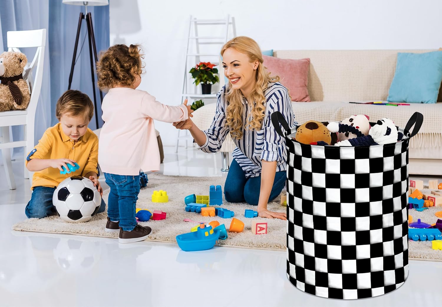 Racing Flag Kids Laundry Gift Basket Storage Hamper, Clothes Storage Organizer Bins, Shelf Basket with Handles for Room Decor