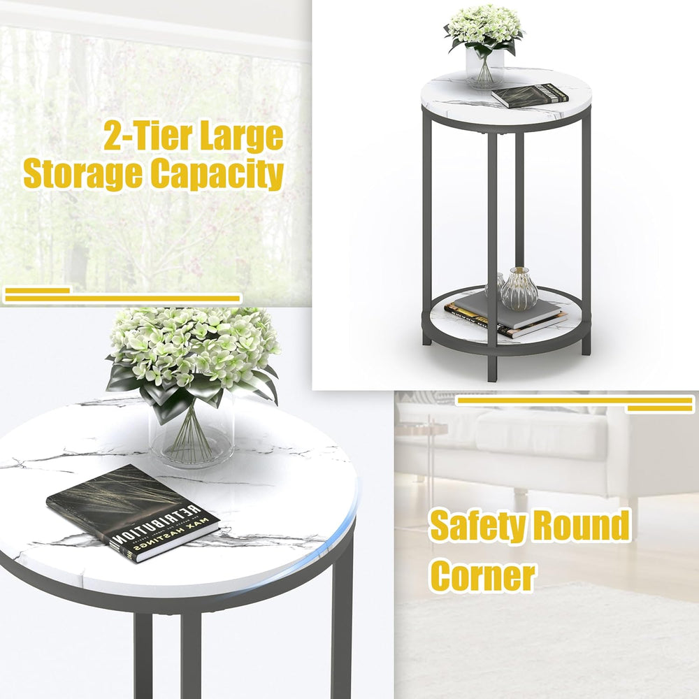 WiberWi Round Side Table Set of 2, Modern Nightstand End Table with Metal Fra...