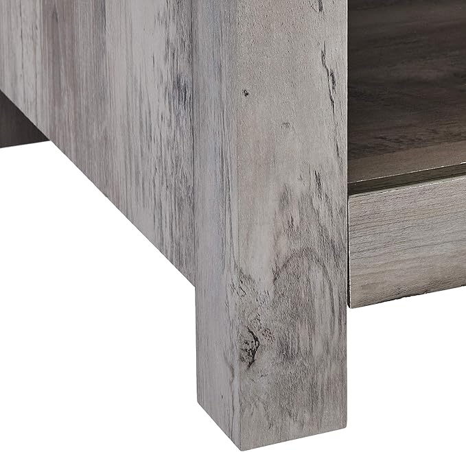 ROCKPOINT End Table with Industrial Style Drawer, Grey Wash