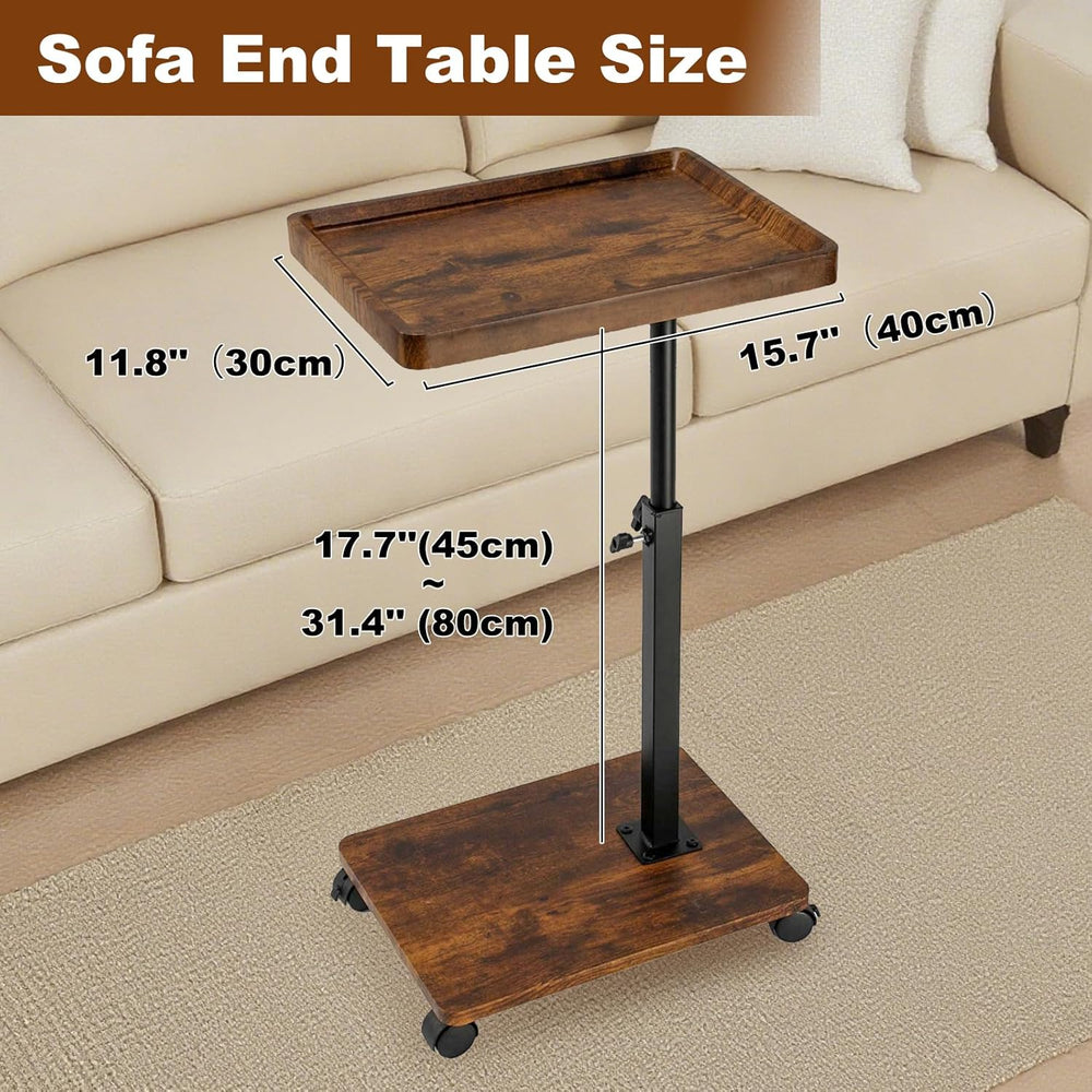 Side Table TV Tray for Couch,Height Adjustable C Shaped End Table for Small S...