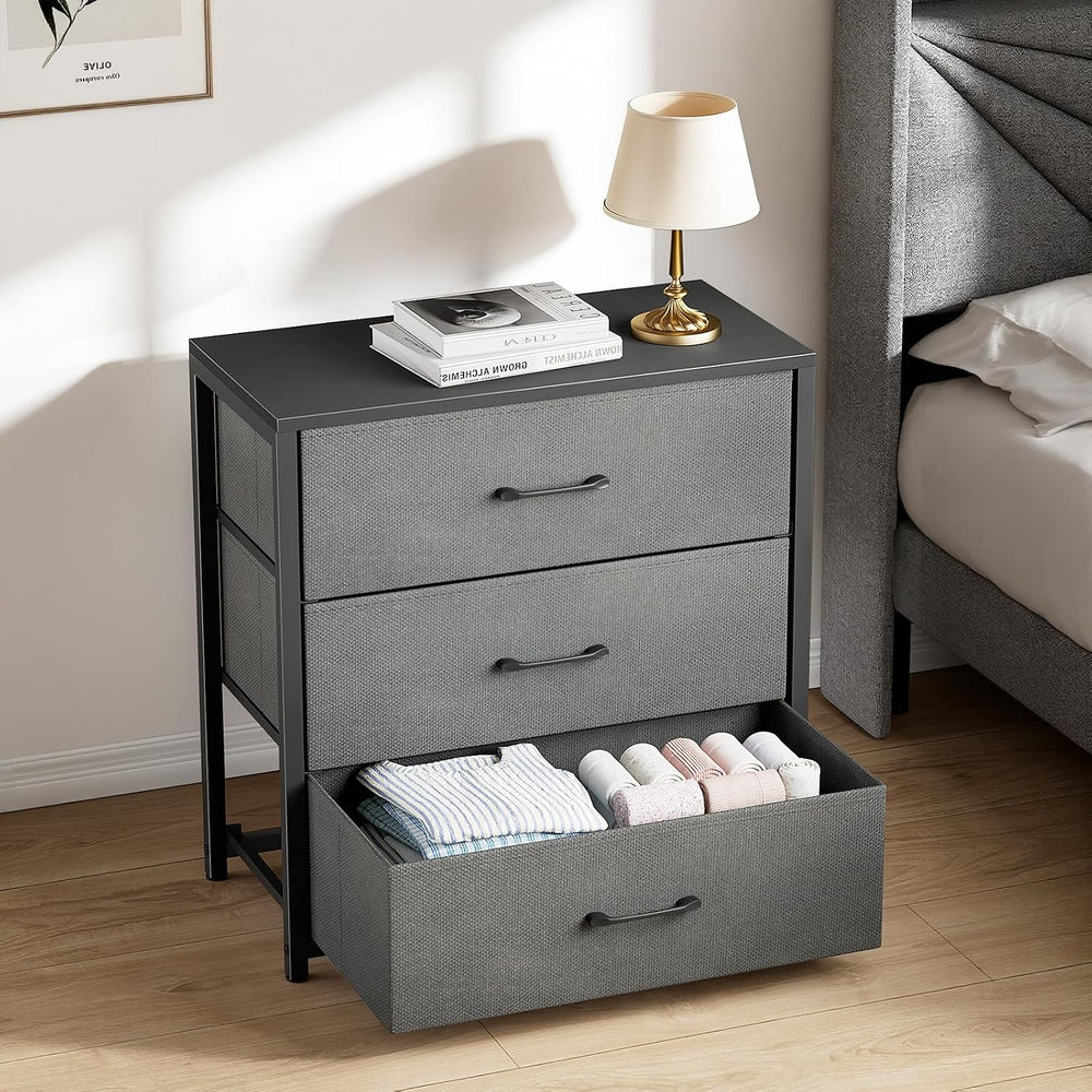 Memobarco Nightstand with 3 Fabric Drawers, Storage Dresser, Gray | Storage D...