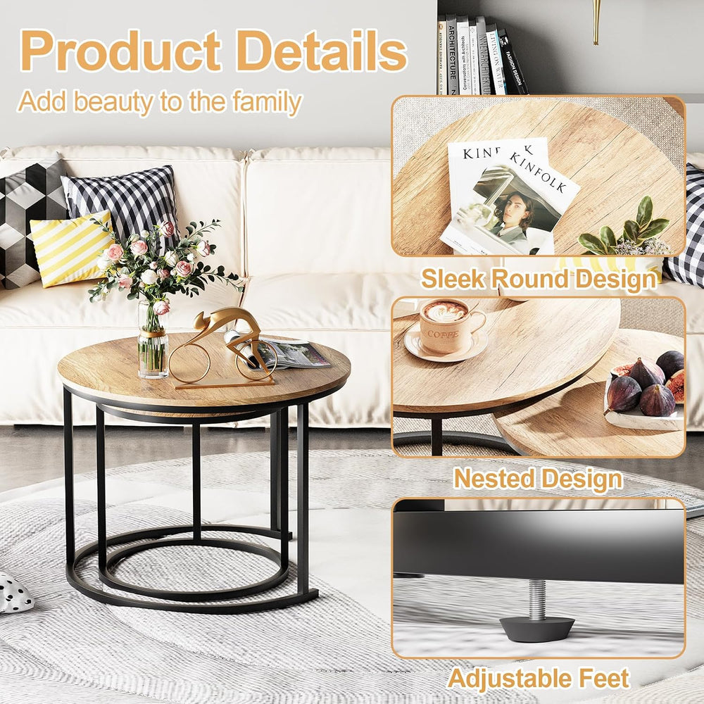 Garden 4 you Nesting Coffee Table, 23.6" Round Coffee Table Set of 2, Wo...