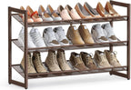 SONGMICS HOME 3-Tier Stackable Shoe Rack, Metal Shoe Organizer for Closet, Entryway, Garage, Flat or Slanted Mesh Shelves, Brown