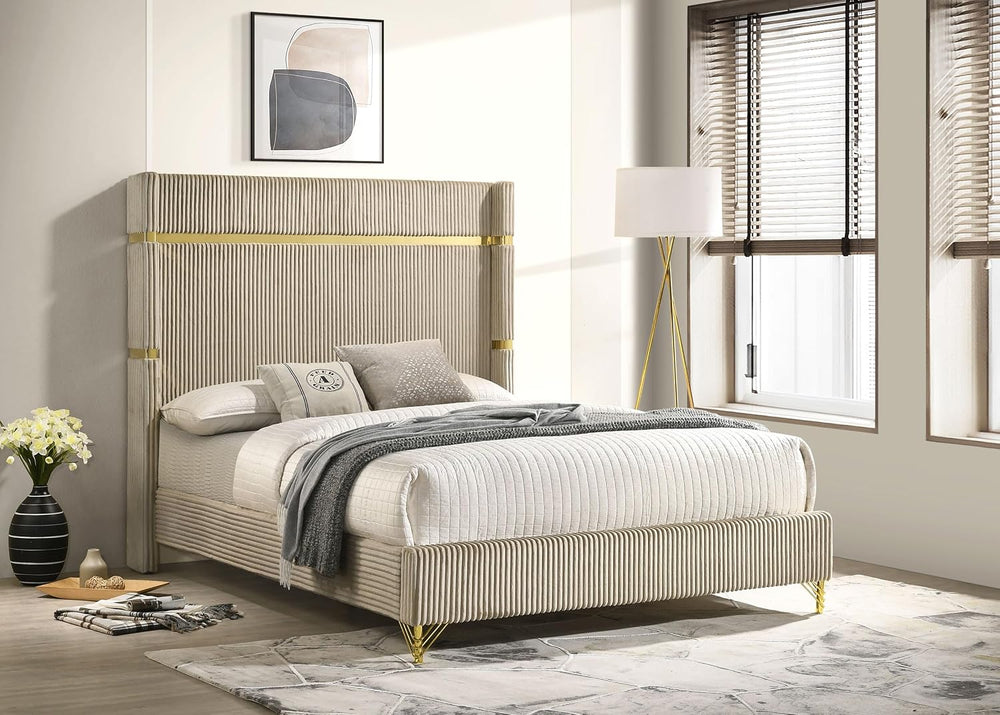 Coaster Home Furnishings - Lucia - Wood - Wingback Queen Panel Bed with Gold ...