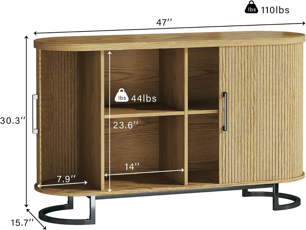 HUAHUU Sideboard Buffet Cabinet with Storage, 47" Fluted Tambour, Adjust...