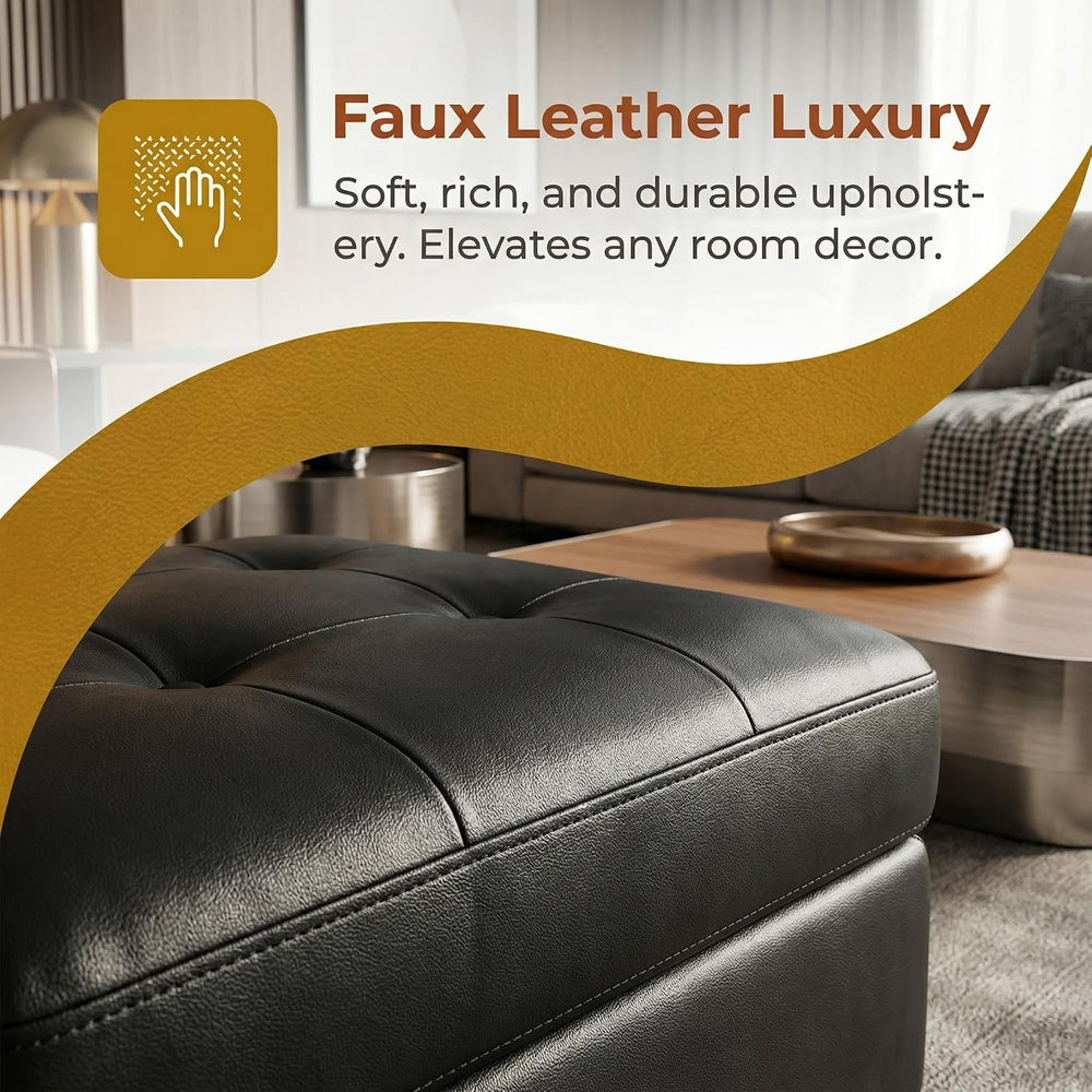 Large Faux Leather Ottoman Foot Rest Stool with Storage,33 in x 22 in x 17 in...