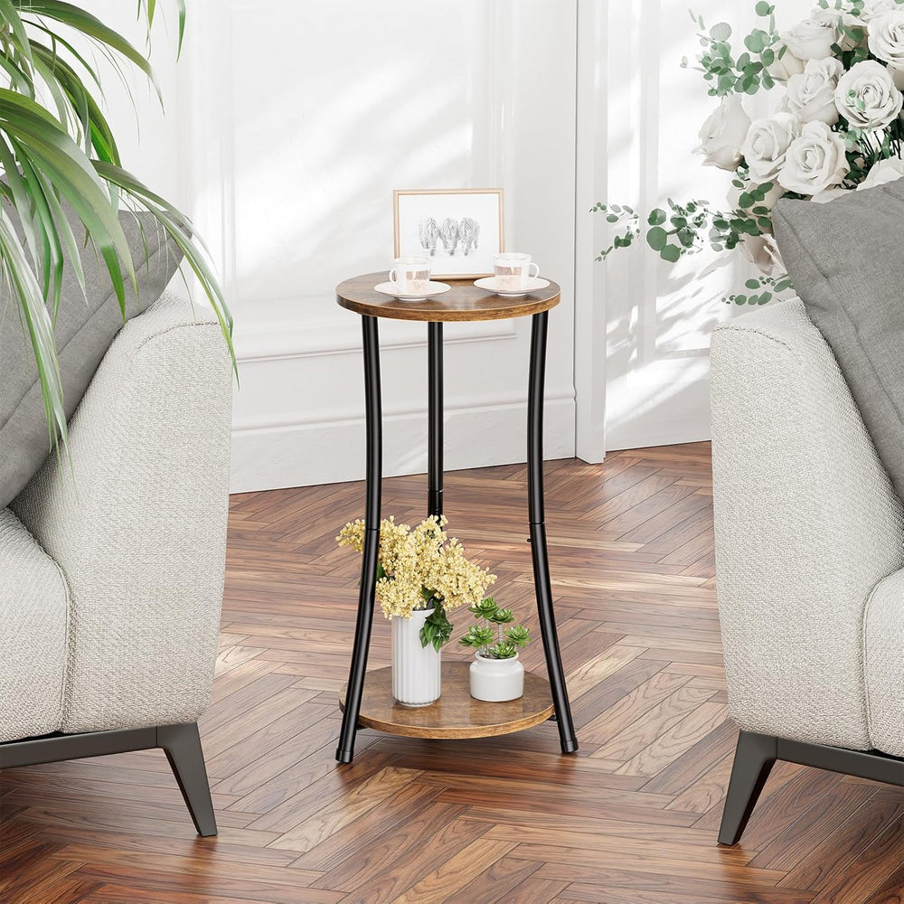 Simple Trending Round Side Table, 2 Tiers End Table for Living Room with Stor...